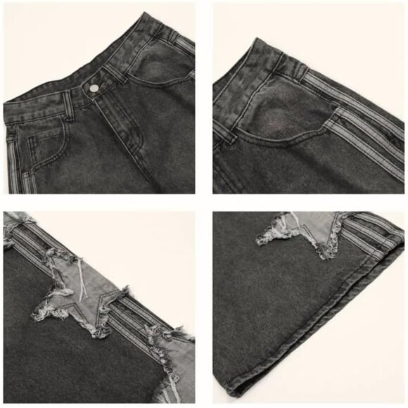 Stylish Y2K Patchwork Denim Pants for Women - Comfortable High-Waisted Baggy Fit - Picture 4 of 5